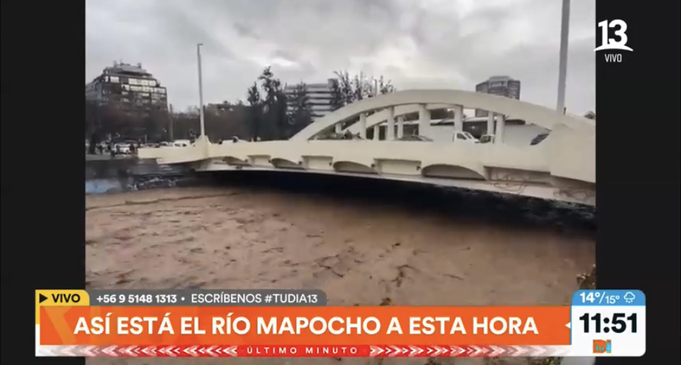 Así está el Río Mapocho tras la fuertes lluvias en Santiago