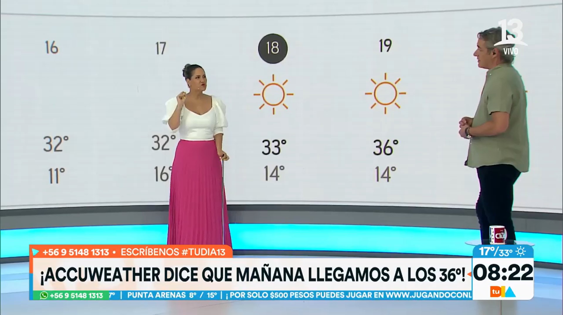 Michelle Adam entrega el pronóstico del tiempo en Santiago