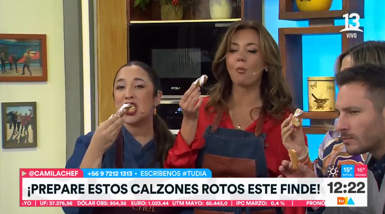 El equipo de Tu Día disfrutó los calzones rotos preparados por la Cami Chef - Créditos: Captura