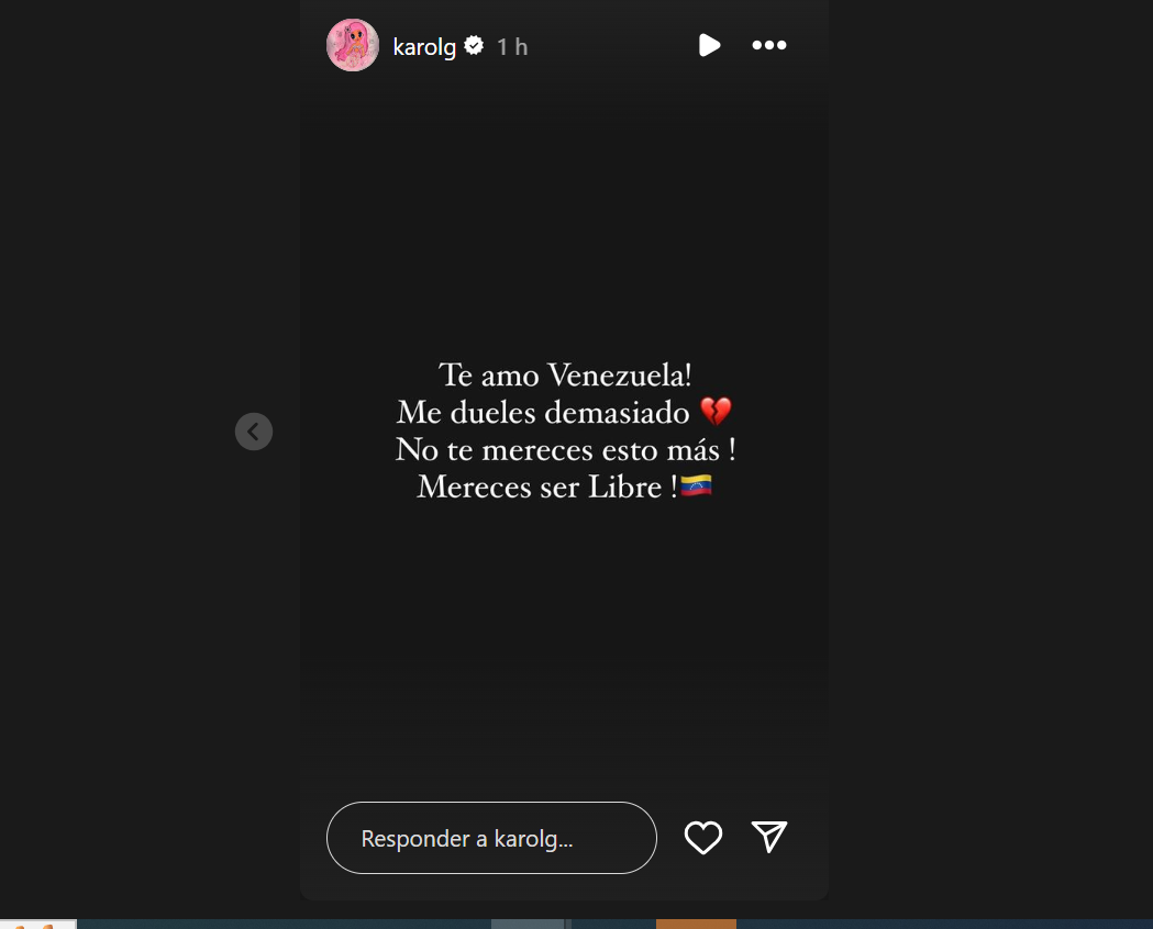 Karol G empatizó con afectuoso mensaje a Venezuela | Instagram @karolg