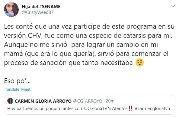Carmen Gloria Arroyo hace emotiva reflexión al recibir mensaje de tuitera
