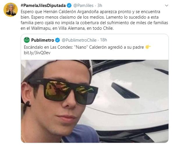 Pamela Jiles sorprende al opinar del caso de Nano Calderón