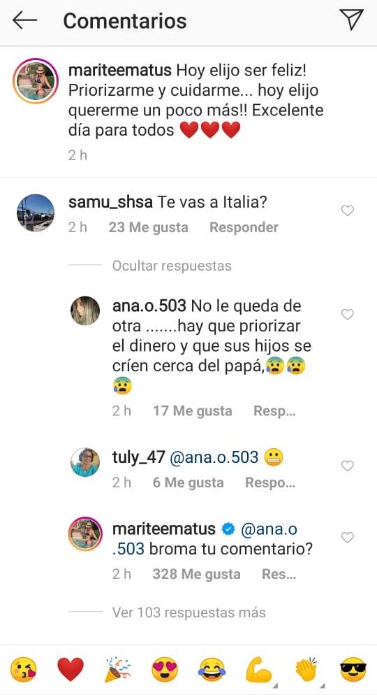 comentario en instagram de marité matus