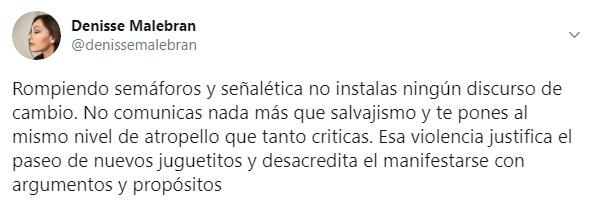 “Indecente y matonesco”: Denisse Malebrán enfrenta ataques por tuit