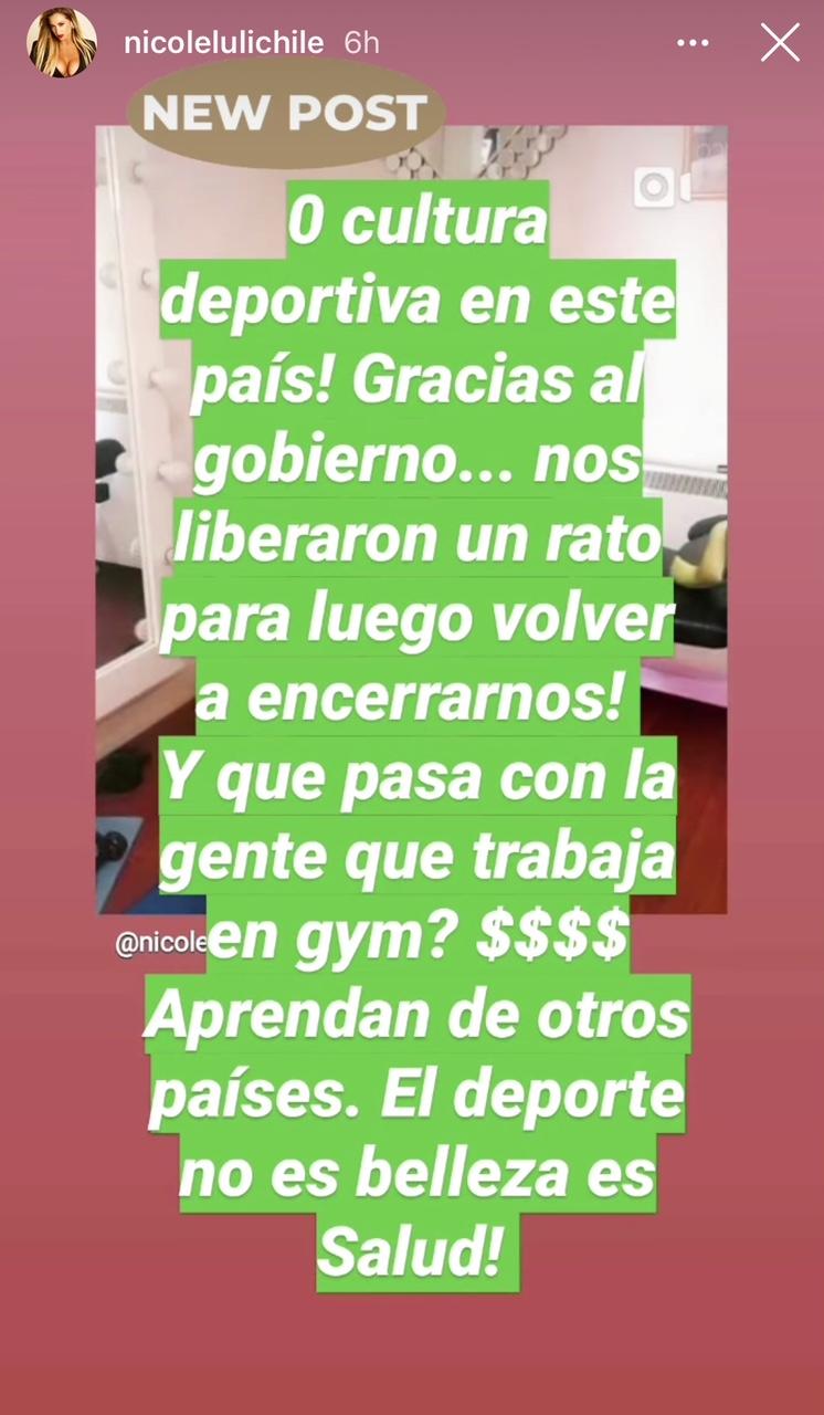 Luli se lanza contra el Gobierno por no abrir los gimnasios