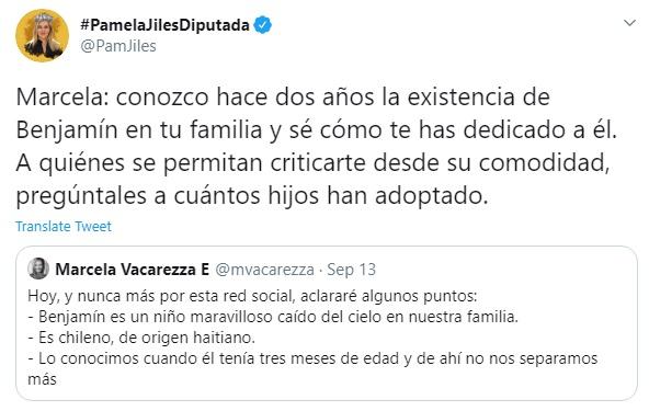 Pamela Jiles defiende a Marcela Vacarezza tras críticas por adopción