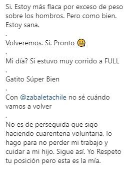 María Elena Swett responde a comentarios sobre su delgadez