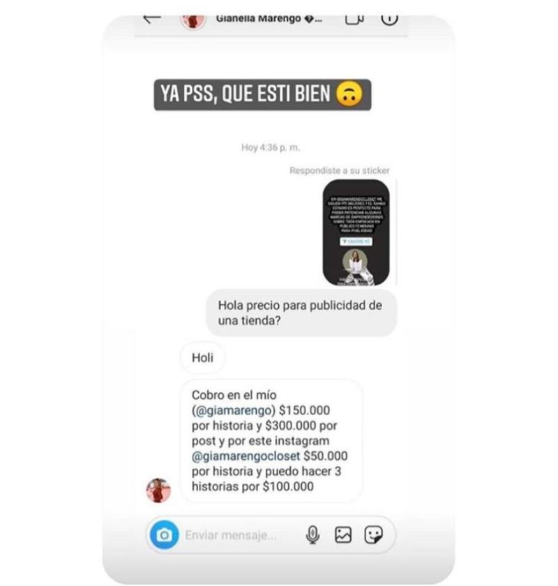 Gianella Marengo cobra hasta 300 mil pesos por posteo en Instagram