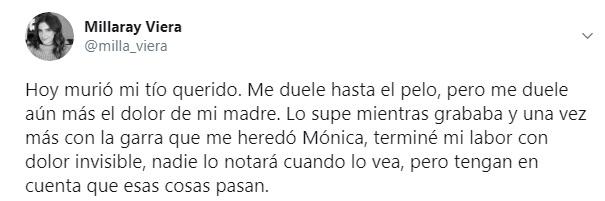 Millaray Viera se entera durante programa de la muerte de familiar