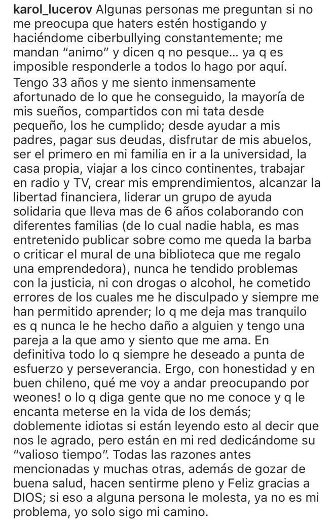 “Saludos haters”: Karol Lucero se defiende ante duras críticas