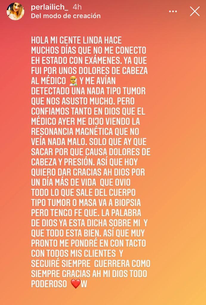 Perla Ilich revela preocupante estado de salud