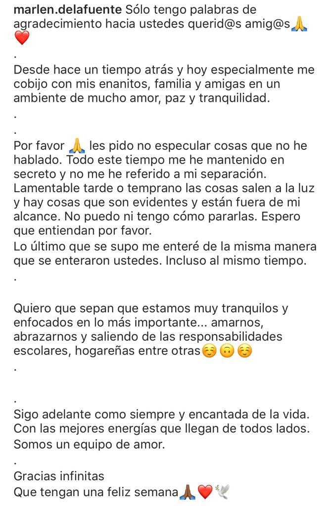 “Las cosas salen a la luz”: Marlene de la Fuente se desahoga tras polémica