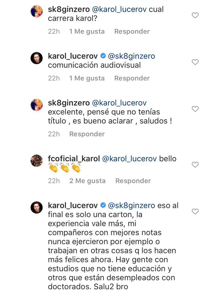 Karol Lucero responde a seguidora que le pidió terminar sus estudios