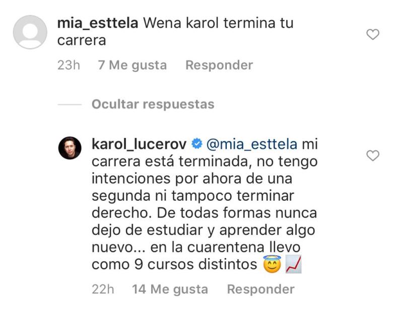 Karol Lucero responde a seguidora que le pidió terminar sus estudios