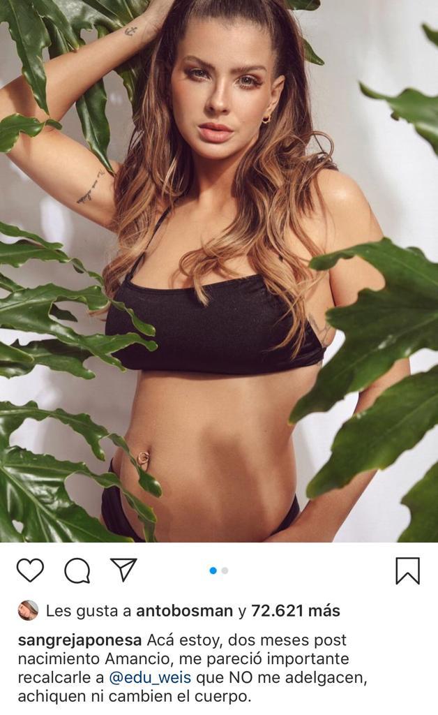 “Acá estoy”: China Suárez luce su cuerpo a dos meses de dar a luz