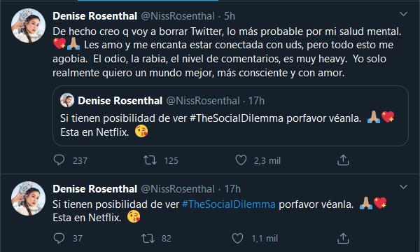 Denise Rosenthal se despide de las redes sociales