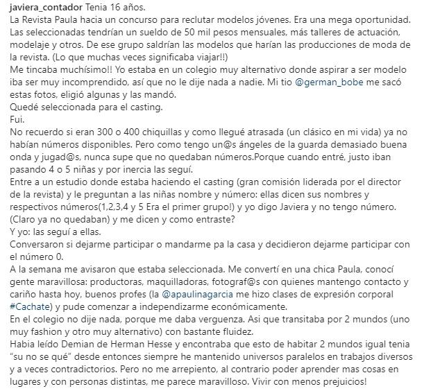 Javiera Contador cuenta cómo se convirtió en modelo a los 16 años