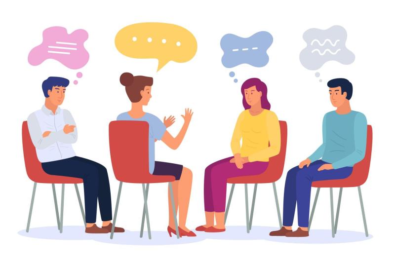 Grupo de apoyo hablando entre si