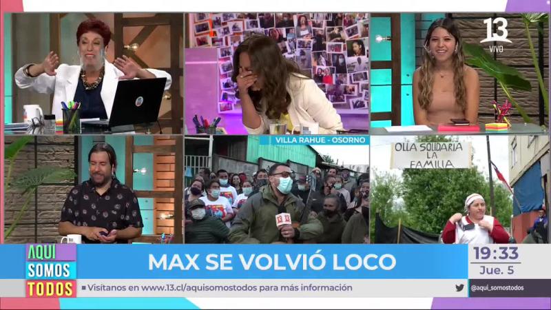 Ángeles Araya sufre ataque de risa en pleno “Aquí somos todos”