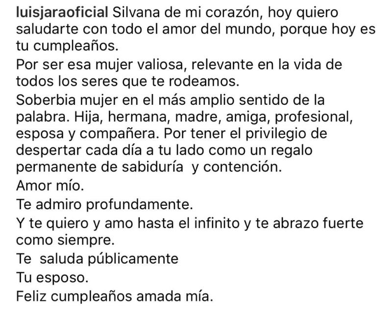 El romántico mensaje que Luis Jara le dedicó a su esposa