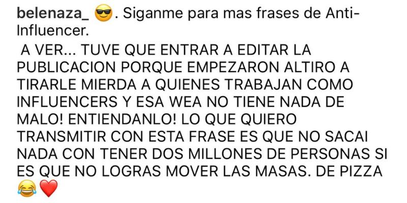 Belén Mora desata polémica por mensaje sobre los influencers