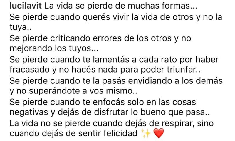 El mensaje de Lucila Vit tras revelación de quiebre sentimental
