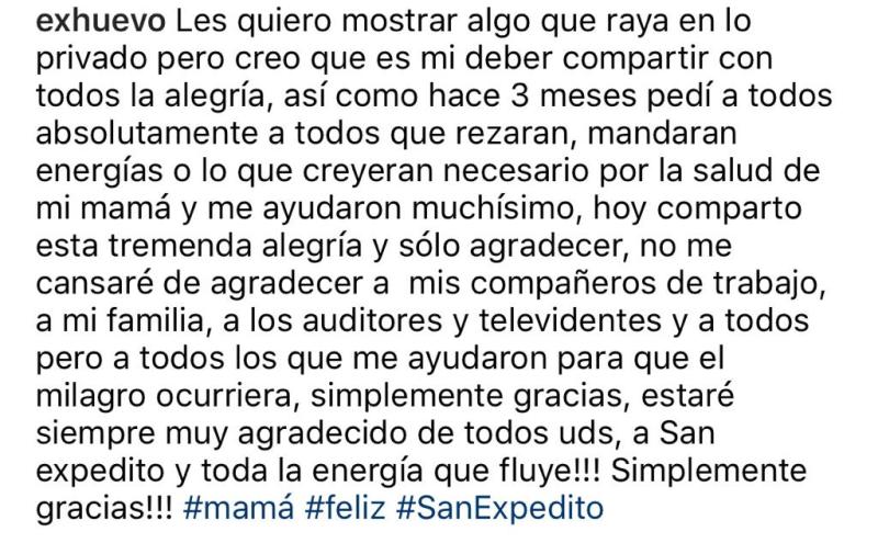 Daniel Fuenzalida confirma mejoría de su madre con personal mensaje