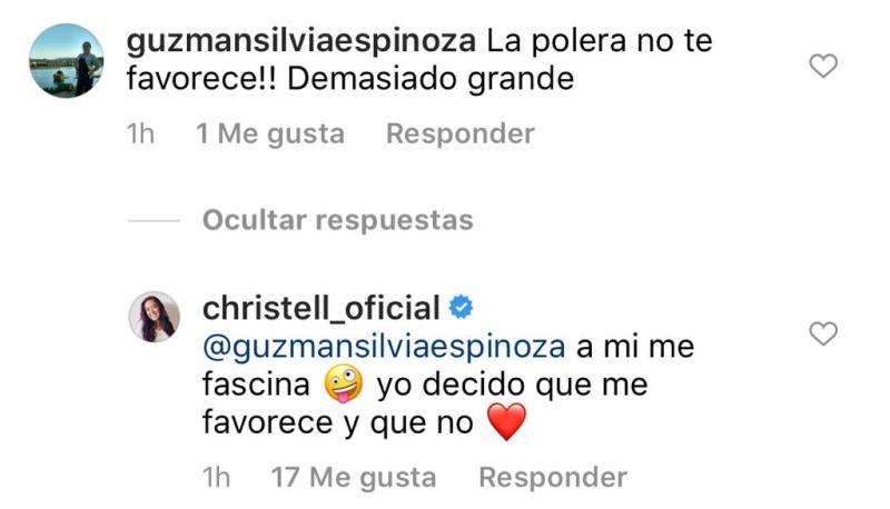 Christell enfrenta a seguidora que cuestionó su look