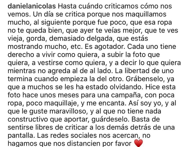 Daniela Nicolás se muestra en ropa interior con potente mensaje