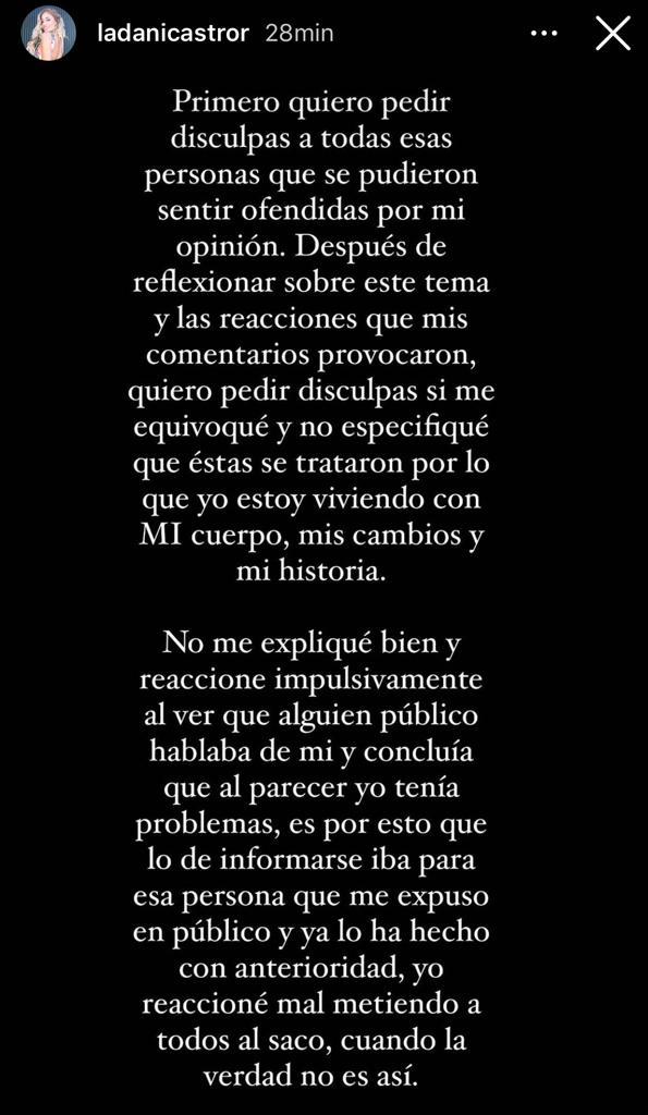 Daniela Castro pide disculpas por polémica opinión sobre kilos de más