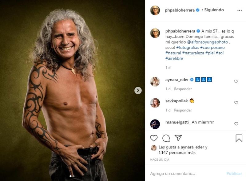 Pablo Herrera sorprende al mostrarse sin polera a los 57 años