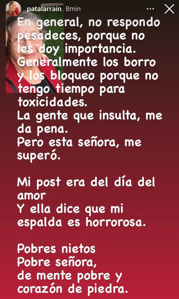 Pata Larraín estalla ante seguidora que criticó su físico