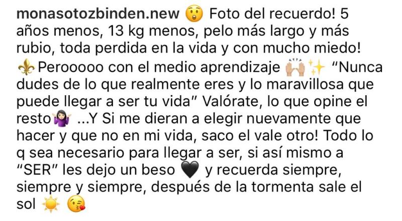 Mónica Soto comparte foto con 13 kilos menos por potente reflexión