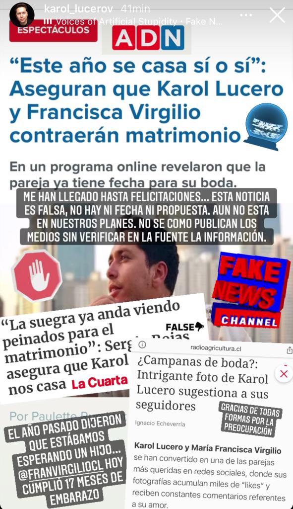 Karol Lucero se refiere a su supuesta boda con Francisca Virgilio