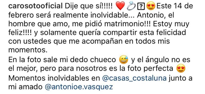 “Dije que sí”: A Carolina Soto le pidieron matrimonio en San Valentín