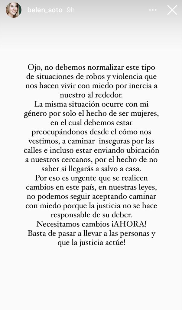 “No hay lugar seguro”: Belén Soto relata asalto que sufrió su mamá