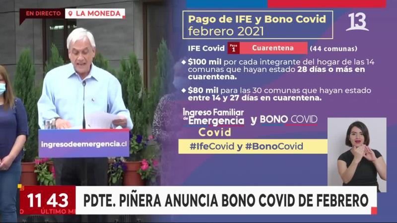 Presidente Piñera anunció bono covid de febrero