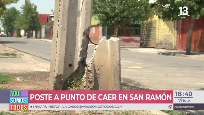 Poste a punto de caer preocupa a vecinos de San Ramón