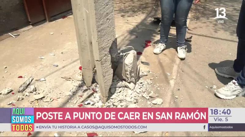 Poste a punto de caer preocupa a vecinos de San Ramón