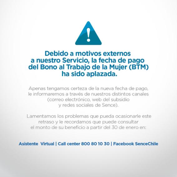 Postergación pago Bono al Trabajo de la Mujer