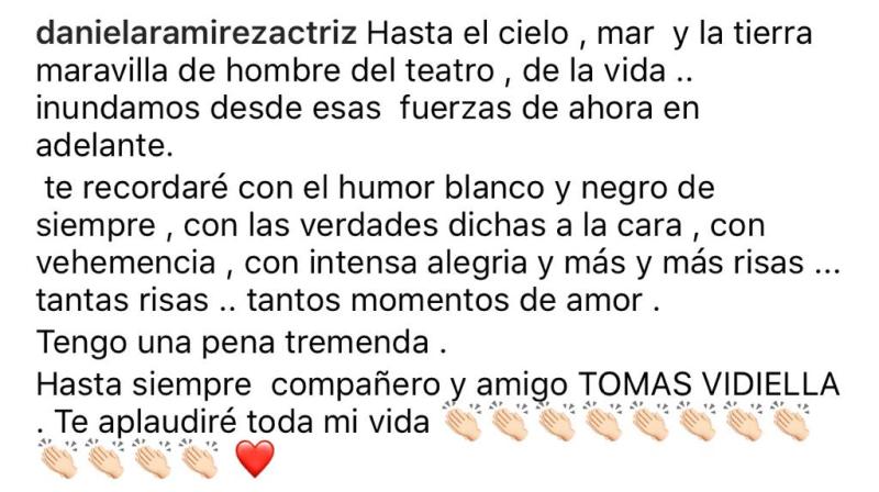 “Te amaré por siempre”: El adiós de Daniela Ramírez a Tomás Vidiella