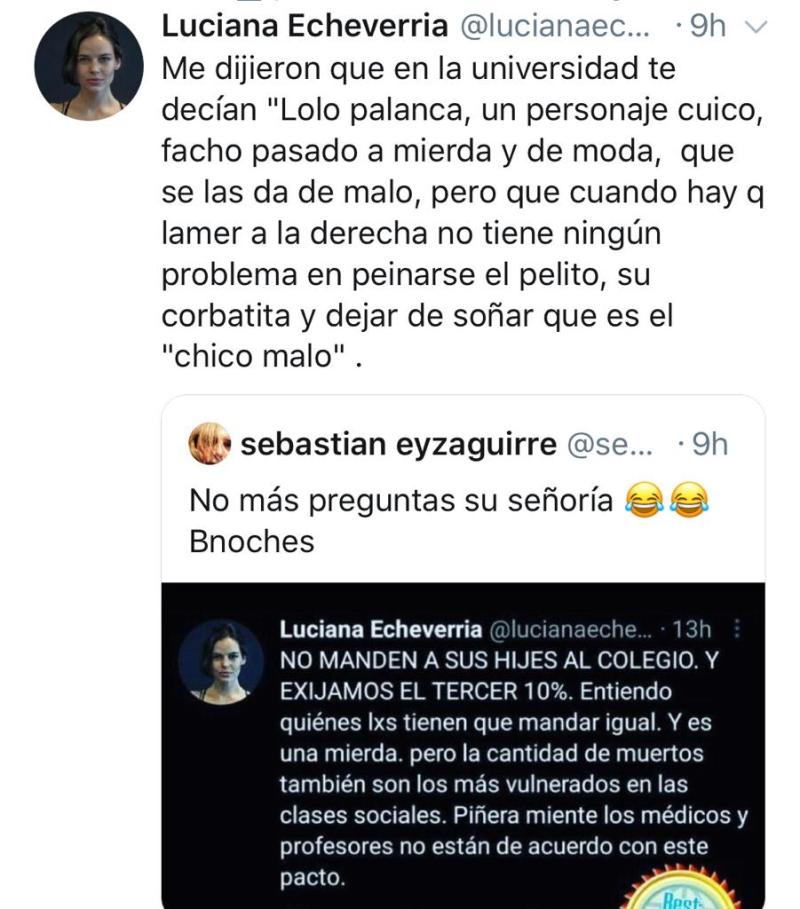 La polémica sin filtro entre Luciana Echeverría y Sebastián Eyzaguirre