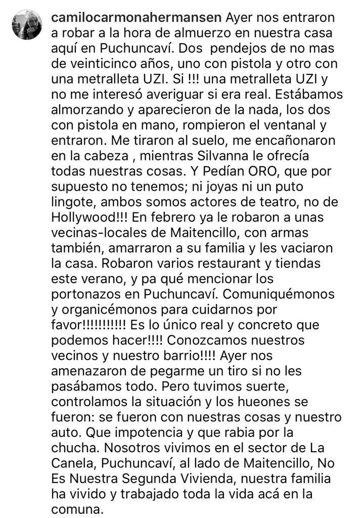 “Con pistola en mano”: Actor Camilo Carmona sufre violento robo