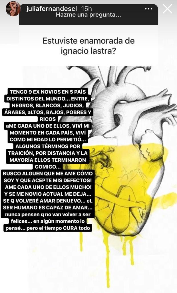 Julia Fernandes aclara si realmente amó a Ignacio Lastra