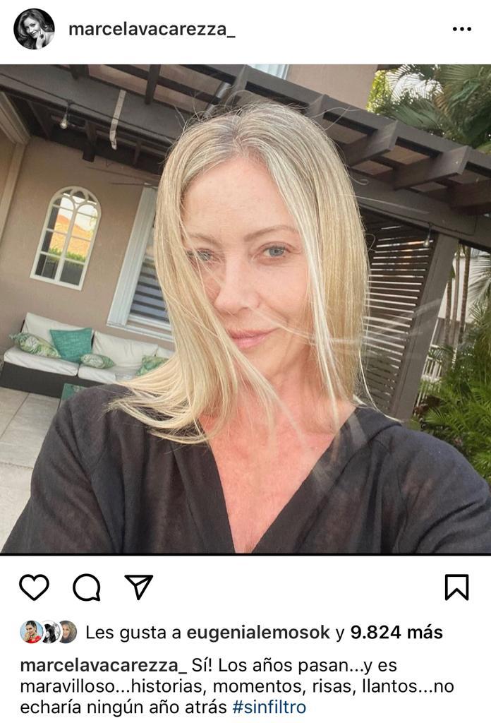 Marcela Vacarezza enseña sus canas y rostro al natural