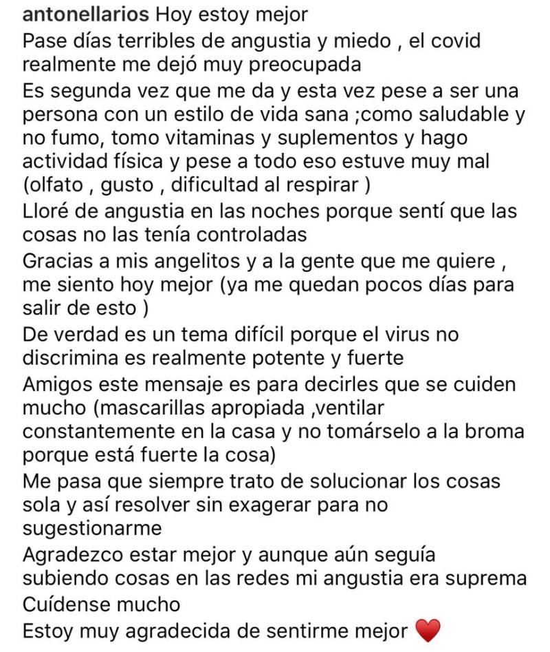 Antonella Ríos se contagió de Covid 19 por segunda vez