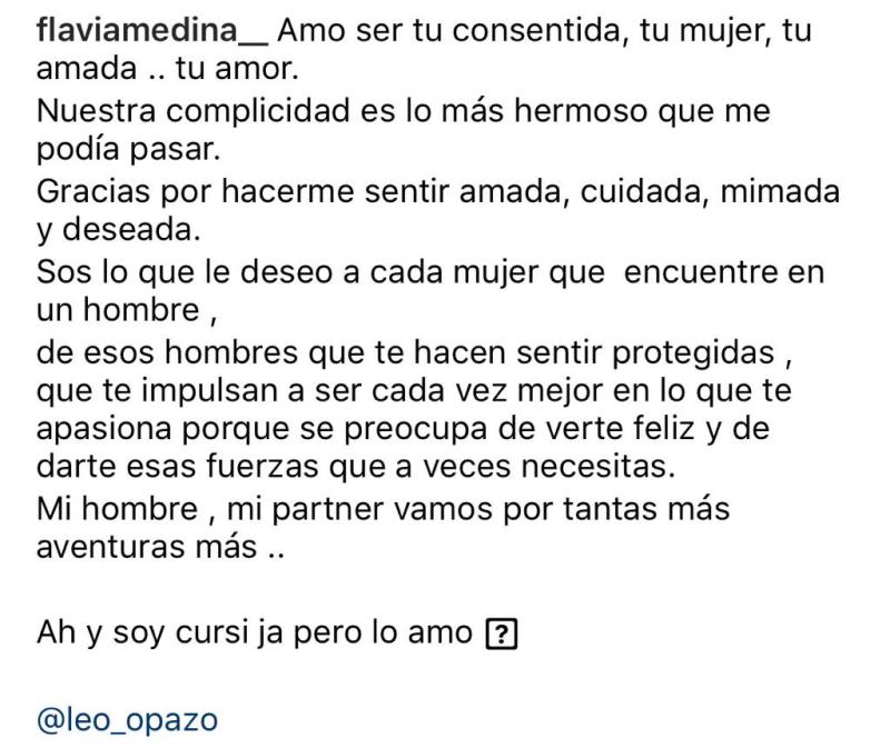 Flavia Medina comparte “cursi” mensaje para su pareja actual