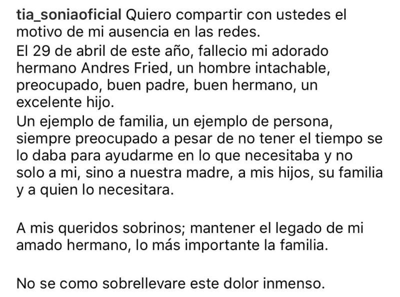 Tía Sonia impacta al revelar muerte de su círculo cercano