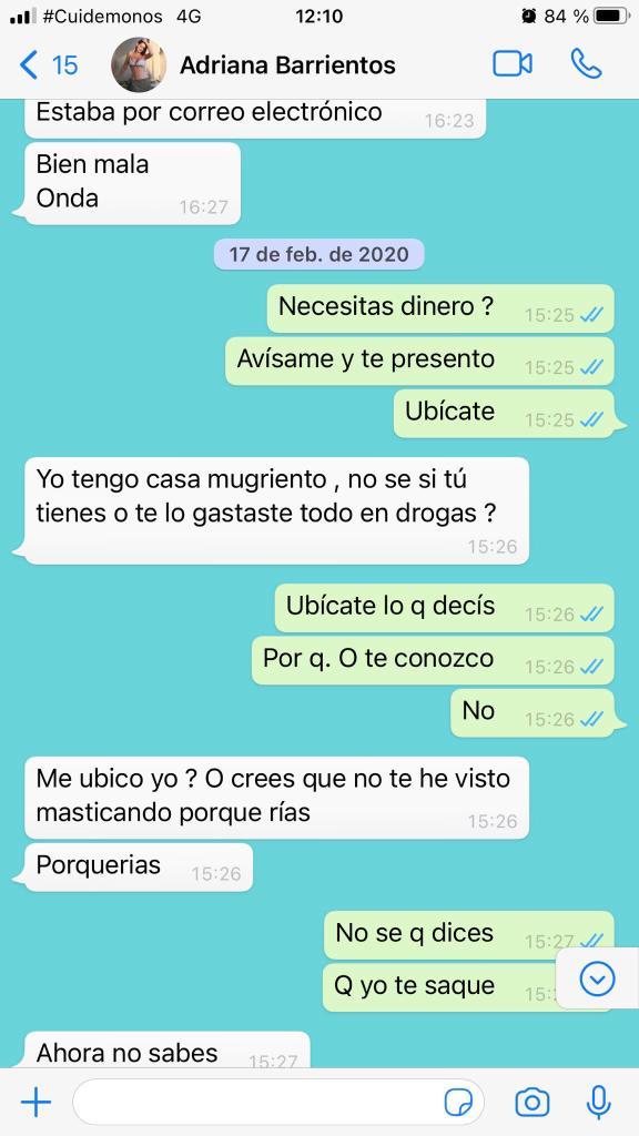 Revelan polémico Whatsapp entre Adriana Barrientos y Joche Bibbó