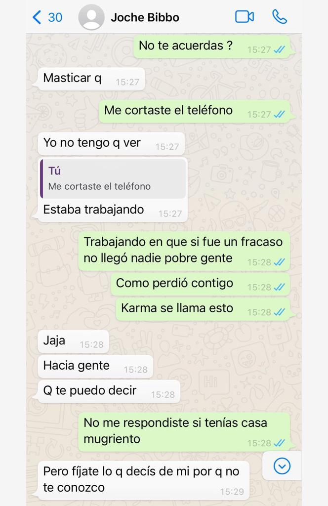 Revelan polémico Whatsapp entre Adriana Barrientos y Joche Bibbó